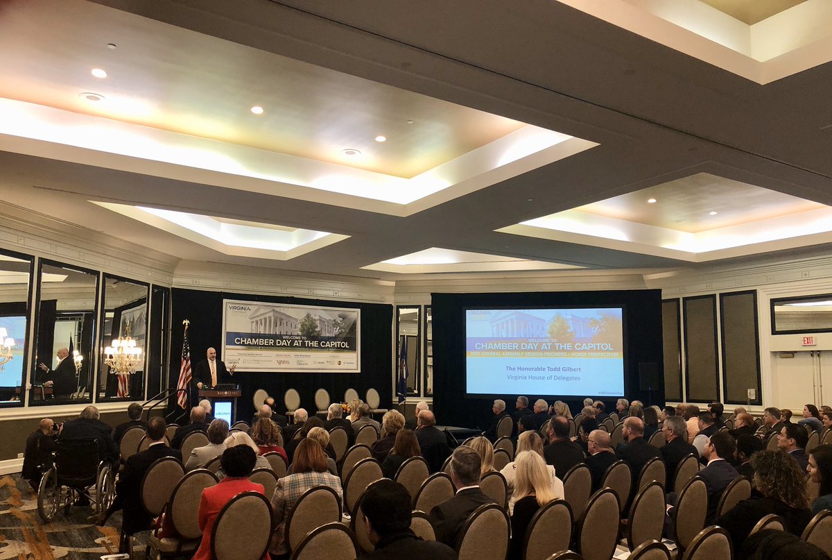 VAChamber's tweet photo. Minority Leader @cToddGilbert spoke about achieving Virginia’s recognition as the top state in which to do business and importance of maintaining that status.

#VAChamberDay https://t.co/6RB6QyzQMg