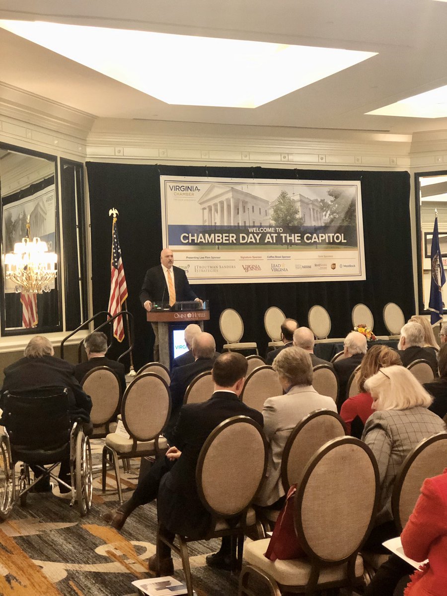 VAChamber's tweet photo. Minority Leader @cToddGilbert spoke about achieving Virginia’s recognition as the top state in which to do business and importance of maintaining that status.

#VAChamberDay https://t.co/6RB6QyzQMg