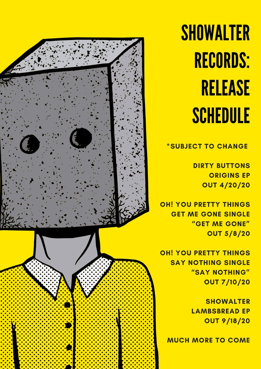 First set of releases for 2020
<a href="/mybandshowalter/">showalter</a> <a href="/ButtonsDirty/">Dirty Buttons</a> <a href="/oyptmusic/">Oh! You Pretty Things</a>