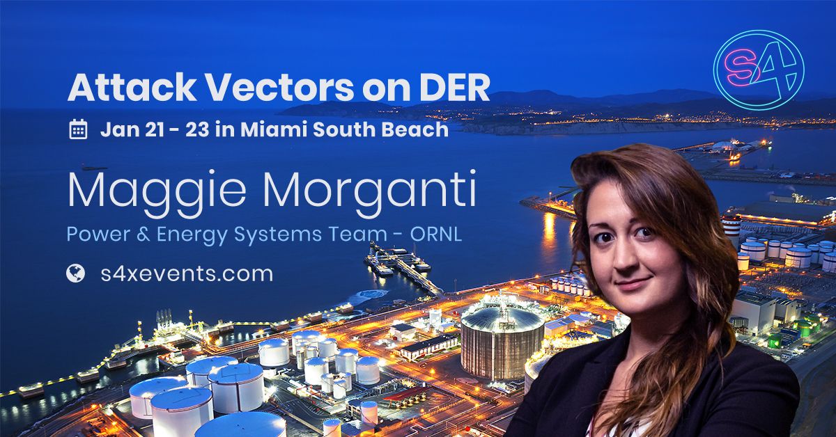 Maggie Morganti of ORNL will describe Attack Vectors on Distributed Energy Resources at 10:45 on Stage 2. This is a good companion talk to Tansy's talk on securing DER on Tuesday. #S4x20