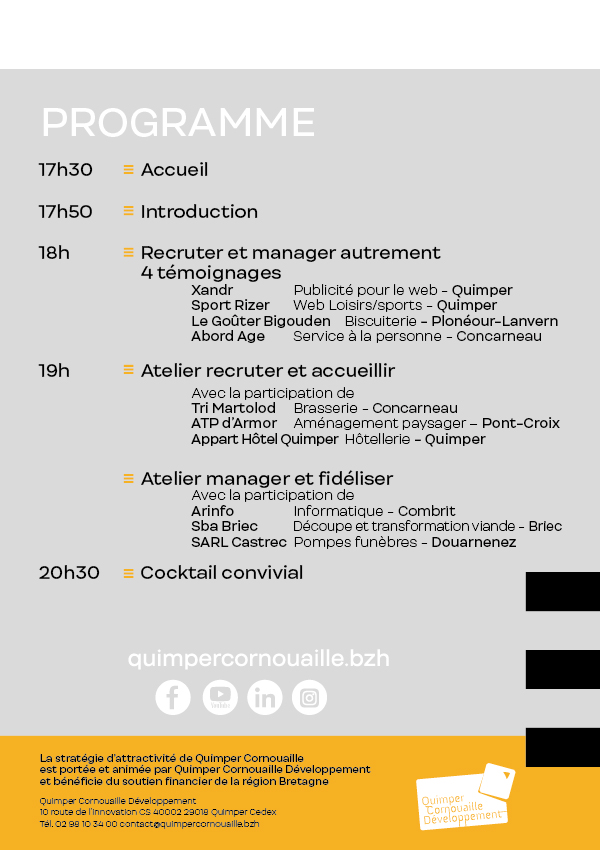 AgenceQCD's tweet image. RECRUTER et MANAGER AUTREMENT : LABO RH
👉Mardi 11 février de 17h30 à 20h30 à Quimper.
10 entreprises témoignent :
➡️1 table ronde
➡️ 2 ateliers
Inscrivez-vous : Nombre de places limité !
lnkd.in/et8MrUa
#quimpercornouaillenourritvotreinspiration
#recruter
#manager
