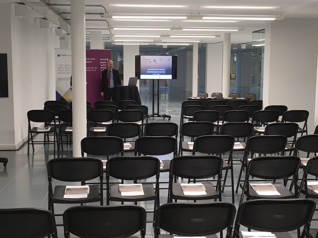 RuthParkinson25's tweet photo. All set up and ready for our annual charities update seminar. Theme is Governance in Action. Charter Building proving iconic venue @MahmoodRamji @IBB_Solicitors @MooreKSLLP @CharterBuilding https://t.co/iU9lTxRfEK