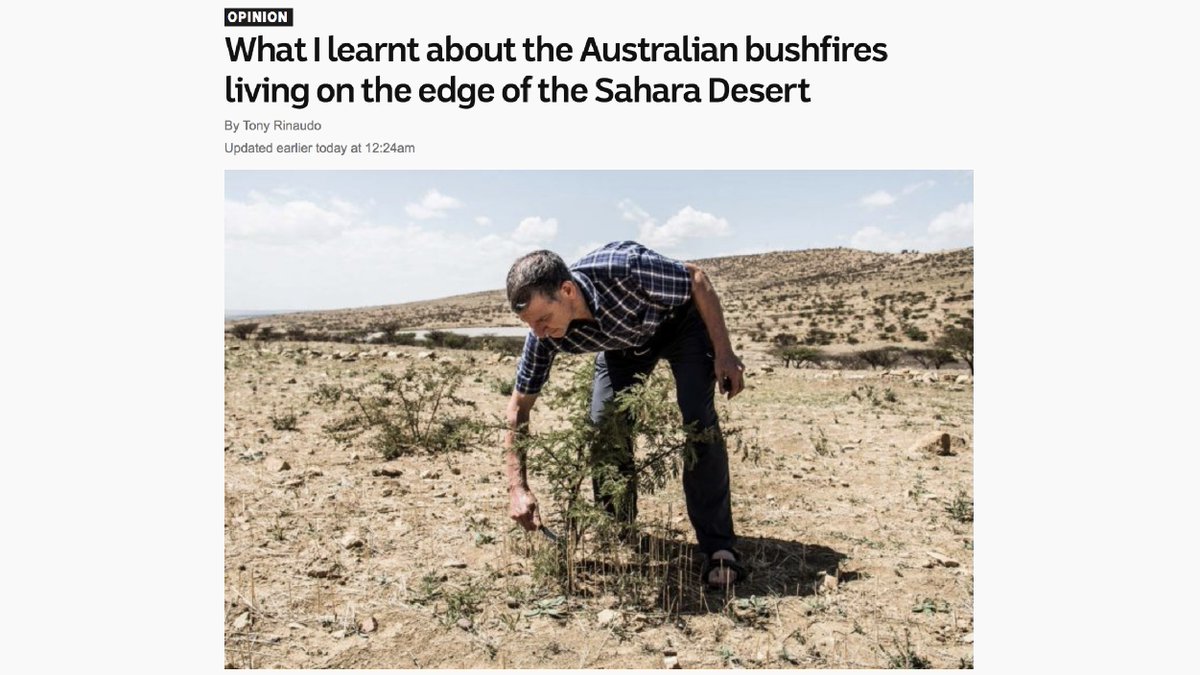 “It is not too late to show leadership.” Check out this thought-provoking op-ed by 2018 #RightLivelihoodAward Laureate @rinaudo_tony on the efforts needed to tackle the root causes of the devastating bushfires in #Australia 🇦🇺 🔗 ab.co/2NQt3Gc