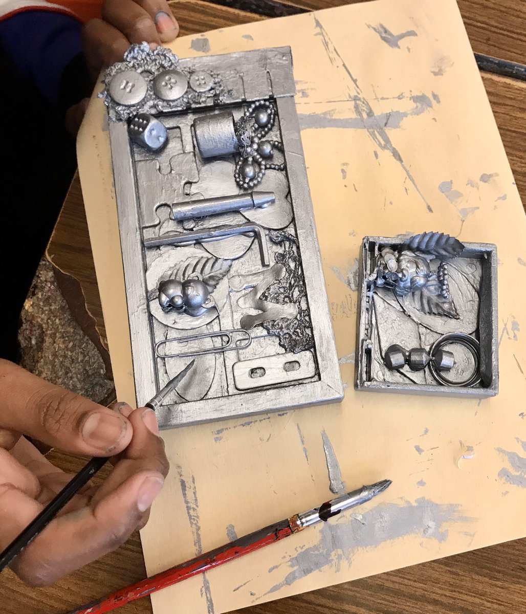 NorupArt's tweet photo. Louise Nevelson inspired assemblages. These are a student favorite! They love the metallic colors.
#berkleydifference https://t.co/dMrDPV47YX