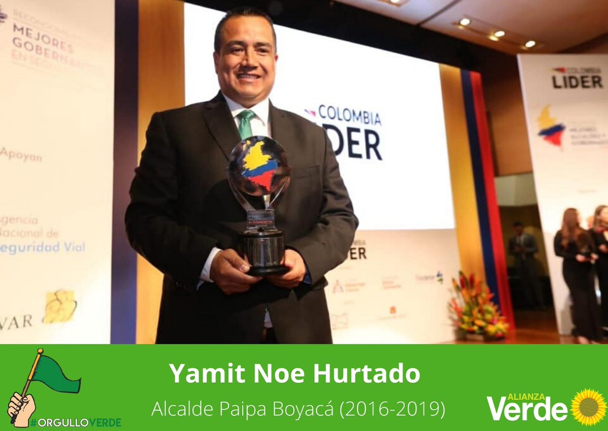 PartidoVerdeCoL's tweet photo. Hoy jueves de #TBT  recordamos que nuestro alcalde de Paipa Boyacá @YamitNoe se gano el premio al mejor alcalde de 3 categoría 2016-2019 organizado por Colombia líder, para nosotros es un #OrgulloVerde contar con lideres y gobernantes como él. #ColombiaEsTerritorioVerde 🌻 💚 https://t.co/A4t0bdpu8e