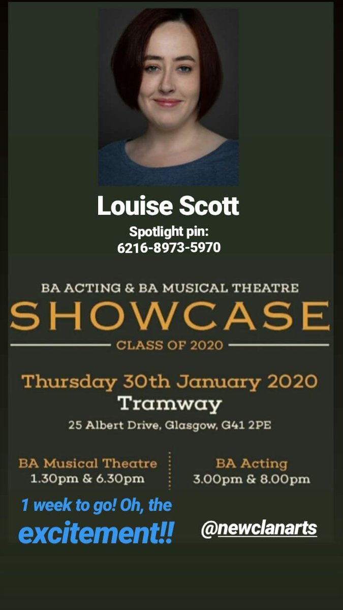 LouiseScottacts's tweet photo. ⭐ ONE WEEK TODAY UNTIL OUR INDUSTRY SHOWCASE @GlasgowTramway ⭐ If you are an industry professional and would like booked in, contact rowen.letham@nclan.ac.uk 💃
BEYOND EXCITED!! 😀 @NewCLanArts #BAgrad #actor #singer https://t.co/2fVOXMsmF4