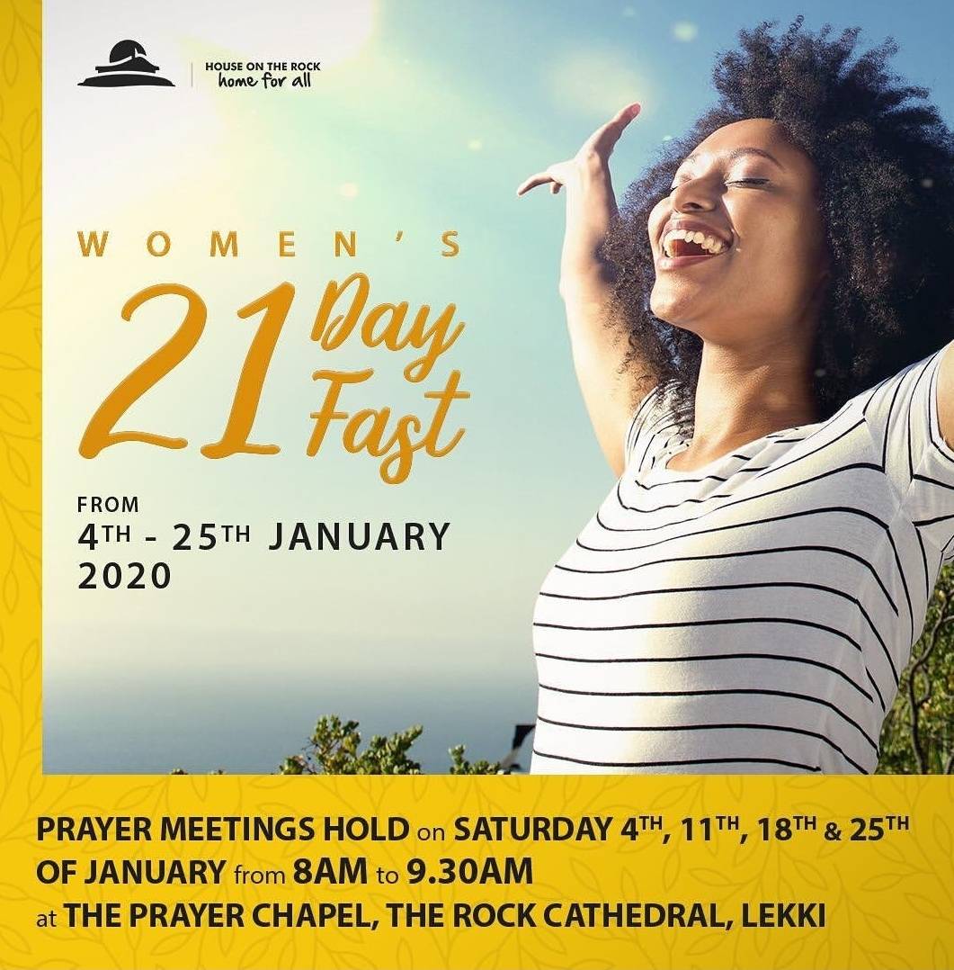 HouseOnTheRock's tweet photo. Prayer is an act of worship that glorifies God and reinforces our need for Him.
The final prayer meeting of the annual Women's Fast holds this Saturday from 8am at the Prayer Chapel, Rock Cathedral, Lekki. Come, let's glorify God for all He has done.
#W2WFast
#Woman2Woman https://t.co/WTV531owCQ