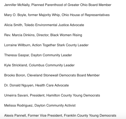 jpelzer's tweet photo. .@EWarren's campaign releases more Ohio endorsements, including ex-state Rep. Mary Boyle, 2018 #OH10 nominee @GasperforOH10, 2018 HD-48 nominee @lorraineforohio, and 2018 SD-15 candidate @kstrickland_ https://t.co/gFsSwW6ZWg