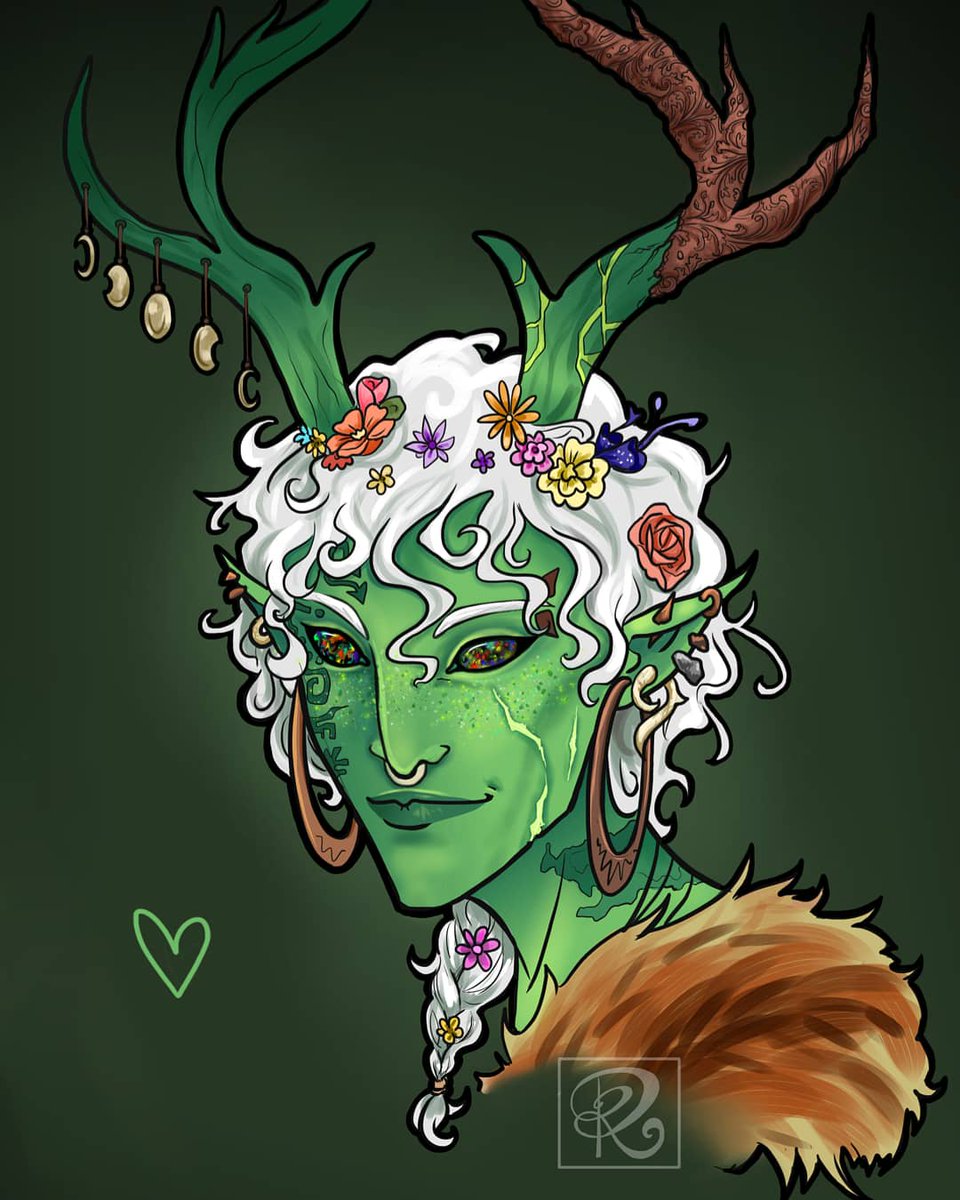 SRerenga's tweet image. We made a community character using polls over on my Insta page and I wanted to share the result here as well 💚💚
Meet Idris, CG non-binary tiefling druid (circle of the moon) ✨

#art #digitalart #oc #dnd #ttrpg