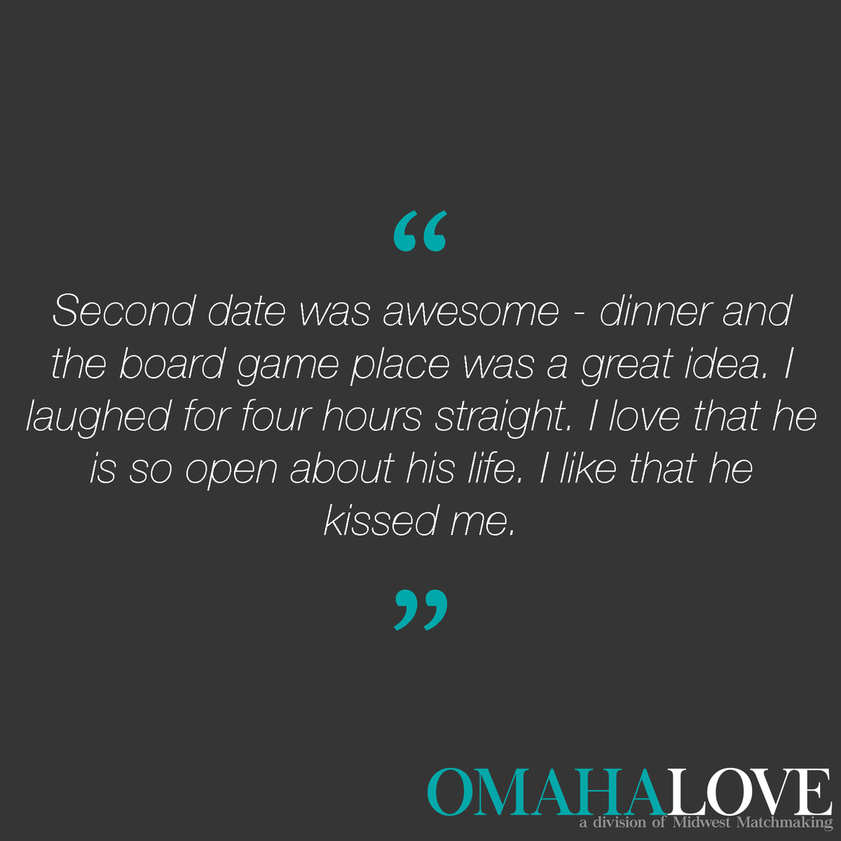 He made her laugh all night and followed up with a kiss? Take notes, gentleman!

Are your first #dates not leading to seconds? Our personalized date coaching will give you the tools you need to make it to the second #date and beyond! Learn more at MidwestMatchmaking.com. #love