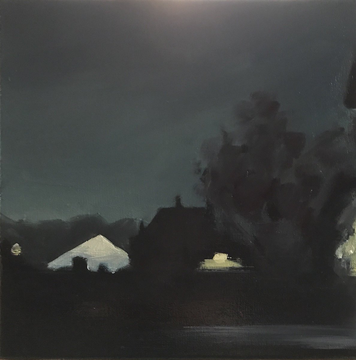 sophart's tweet image. Taking full advantage of the moody views created since the house behind ours was pulled down. #foggyevening #oilpainting #workinprogress #saletown