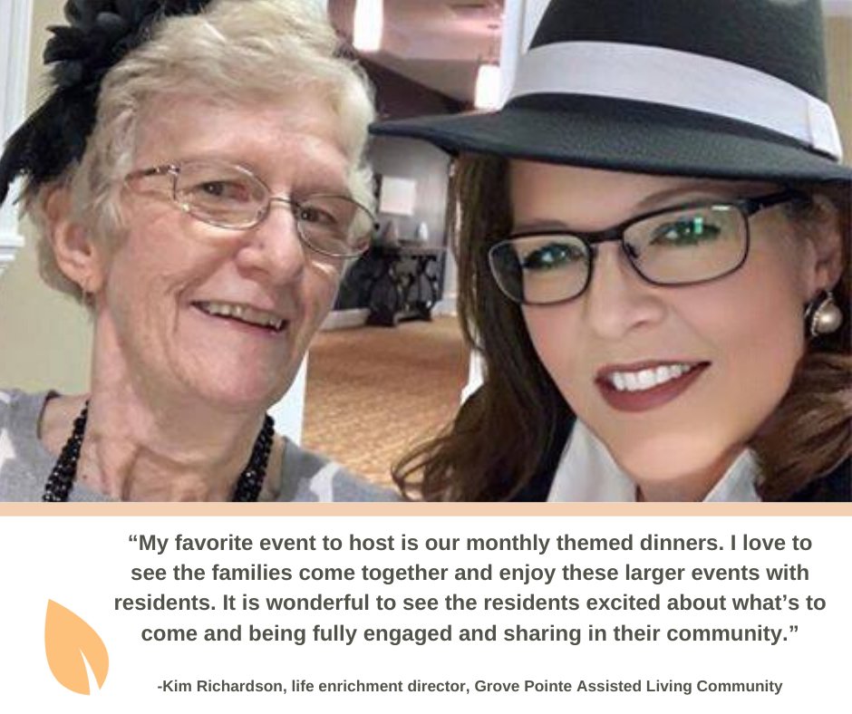 masonic_ky's tweet photo. Meet Kim Richardson, life enrichment director at Grove Pointe Assisted Living Community. Kim shares why the monthly themed dinners are her favorite events to host. This photo is from the annual Murder Mystery Dinner Party. #ActivitiesProfessionalsWeek https://t.co/Eik7dU3UqV