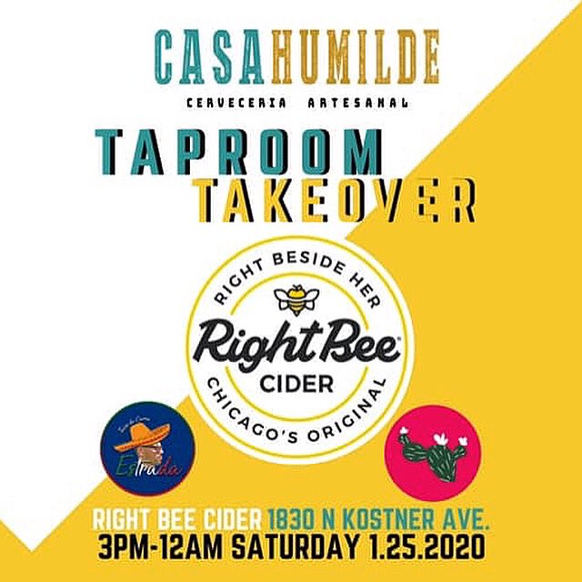 RightBeeCider's tweet photo. Join us this Saturday for a tap takeover featuring our friends @casa_humilde ! Chicago cider! Chicago beer! Chicago tacos! Donโt miss it! ๐๐ #drinklocal #chicagobeer #chicagocider #Hermosa https://t.co/9jstsdb8fU