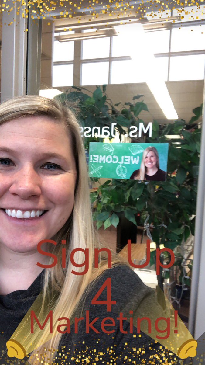 plhsdeca's tweet photo. Look for the Snapchat filter ‘sign up for marketing’, use it, take a picture and then post it to Twitter and mention it @plhsdeca or show us during lunches today and tomorrow for candy or a prize. #signupformarketing https://t.co/dRuPdpINrQ