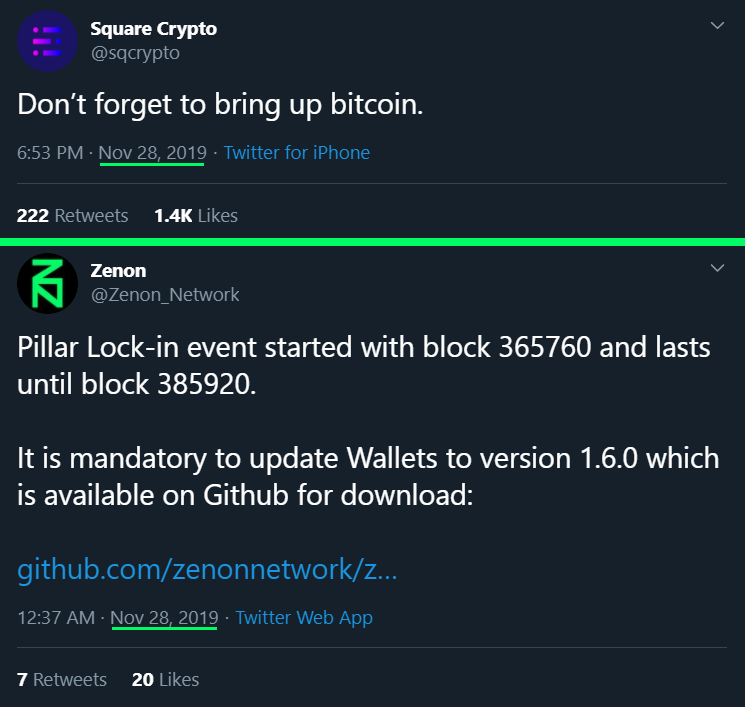 11. first day of the pillar lock in event  @sqcrypto reminds us to bring up bitcoin... on the exchange to buy a pillar may I add.  $znn