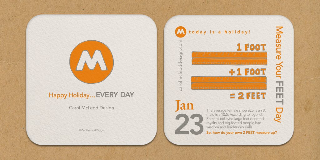 orangemdotcom's tweet photo. Today is a Holiday!
January 23 is Measure Your Feet Day. Celebrate some not-so-famous holidays throughout the year with our set of holiday coasters. View the Coasters at: https://t.co/uxO1Jgfdcp
#todayisaholiday #measureyourfeetday https://t.co/tH6a7iFLsF