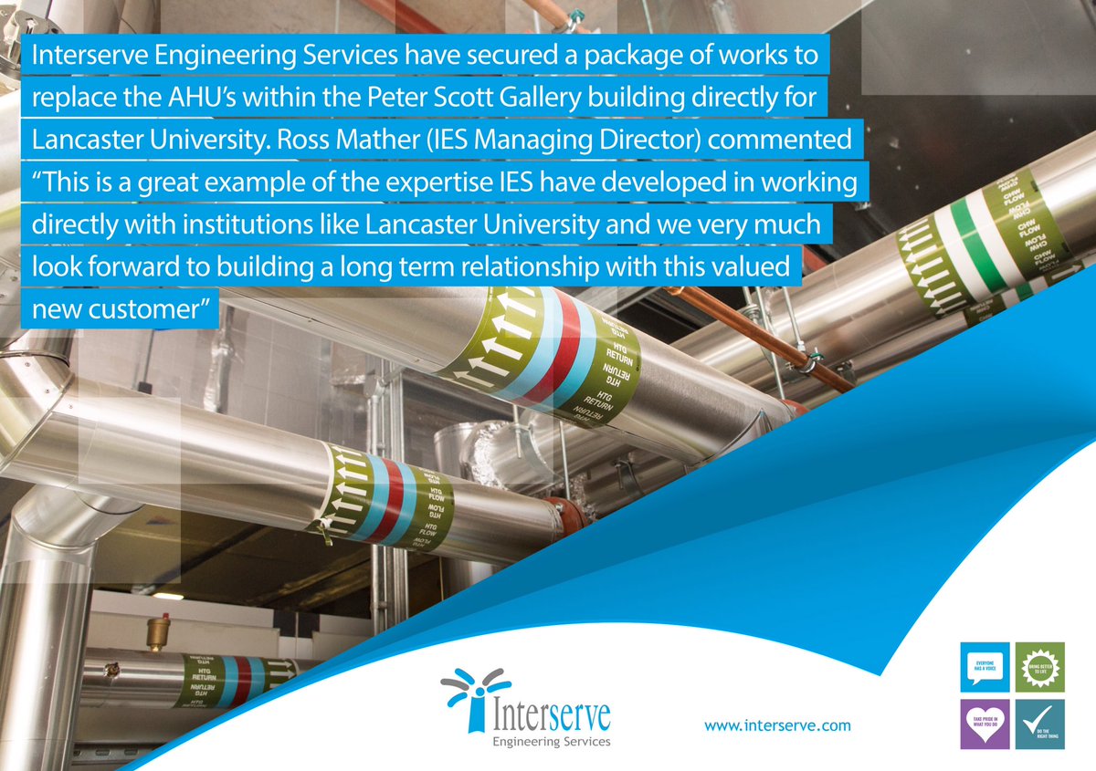 RossMather's tweet photo. Interserve Engineering Services are partnering with Lancaster University within the Peter Scott Gallery Building, continuing our unrivalled capability in Direct End-User Plant Replacements #irvengineering @LancasterUni @interserve https://t.co/ioDcGuFfgz