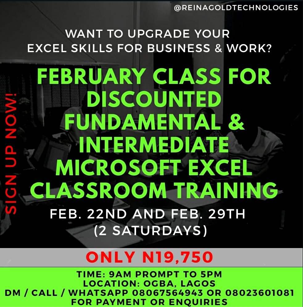 ReinagoldTech's tweet photo. Business Owners, Employees, Job Seekers this training is for you! Save money and take advantage to this discounted training in February.

DM / WhatsApp / Call 08067564943 or 08023601081 to book you slot now for only N19,750. https://t.co/Rgy80VXqPH