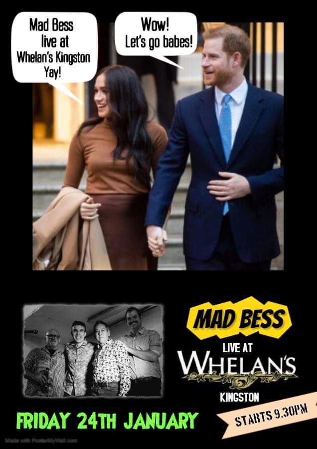 Mad Bess - full band live at Whelan's Kingston this Friday from 9.30pm. If it's good enough for Harry and Meghan it must be good 🙂
#madbess #livemusic #liveband #whelans #whelanskingston #kingston #royalendorsement #harryandmeghan #rock #pop #surrey <a href="/surreylive/">SURREY LIVE NEWS</a> <a href="/whatsoninsurrey/">What's on in Surrey</a>