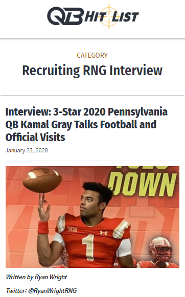 Check it out! <a href="/RyanWrightRNG/">Ryan Wright</a> recruitment interview of <a href="/QBHitList/">QBHitList.com</a> Premium 2020 QB <a href="/kamal_gray10/">Kamal Gray</a> Pope John Paul II Hs(PA)▶️qbhitlist.com/interview-3-st… #GetNoticed