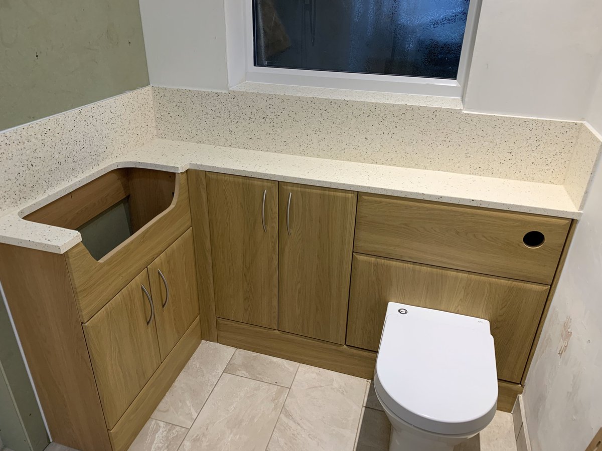 jsheppardandson's tweet photo. Another supply and install completed today using our @wehavebathrooms units along with @Karonia_Ltd solid surface worktops, upstands and integrated cill. We’ve also supplied products from @rakceramics @EastbrookCo @TwyfordUK @ThomasDudleyLtd @blumuk @bacomponents #bathroom #DIY https://t.co/LAmS5sgRWK
