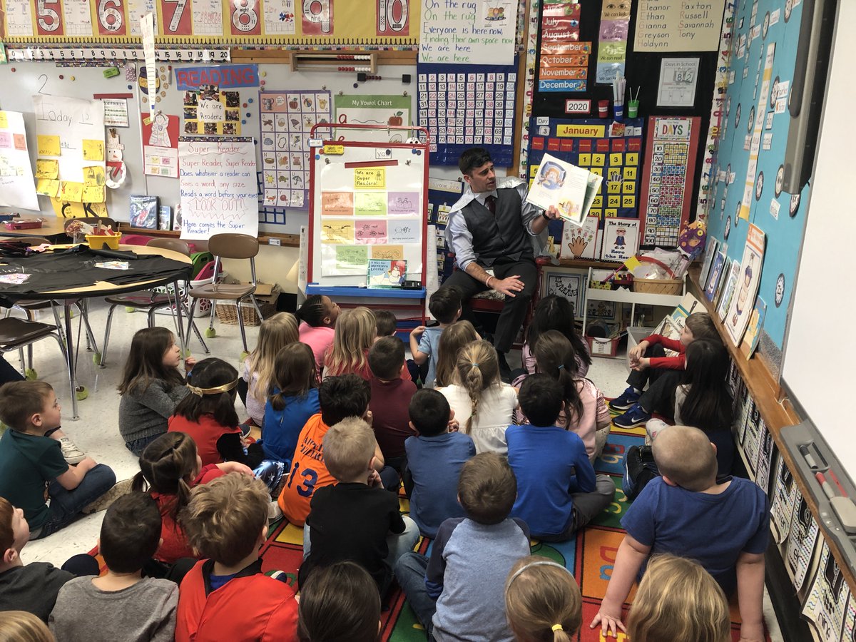Mr. Johnson helps get the Kindergarten classes ready for their Reading Super Hero parade!  That guy will find any excuse to put on a costume 🦸‍♂️🤣