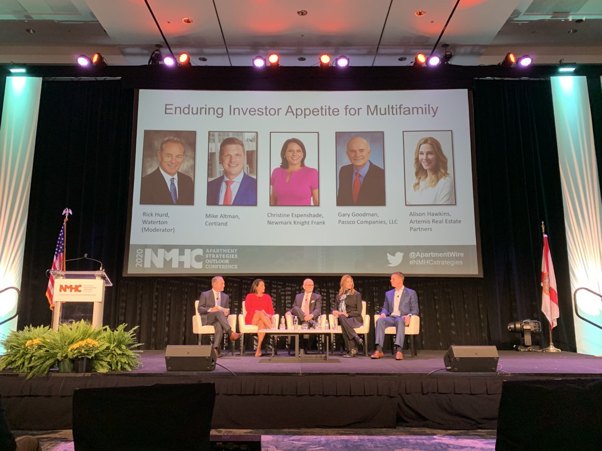 ApartmentWire's tweet photo. Rick Hurd of @WatertonCareers, Mike Altman of @Cortland_Living, Christine Espenshade of @Newmarkkf , Gary Goodman of @passco, LLC, and Alison Hawkins of Artemis Real Estate Partners discuss enduring investor appetite for Multifamily.
#NMHCStrategy https://t.co/jIUMeMVuO2