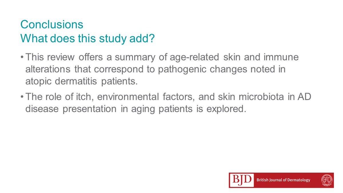 BrJDermatol's tweet photo. Why not browse through this review’s free to use #JournalClubSlides looking at the clinical and pathophysiological hallmarks of #AtopicDermatitis in the #Elderly: https://t.co/c62mPc53bY https://t.co/qIUStWmTRM