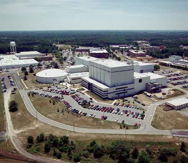 An aerial view of Goddard's campus, including several large buildings and lots of green space. 