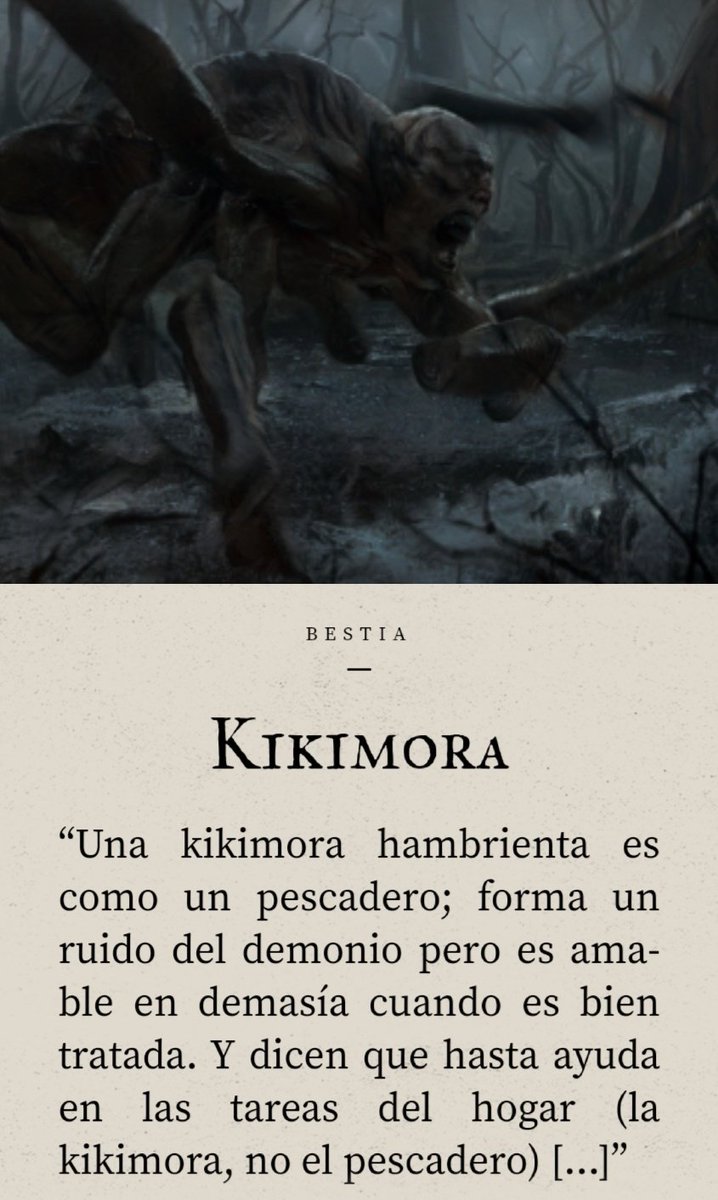 Un viejo refrán del Continente dice 'A kikimora amable, espada de plata'. De los pescaderos no cuenta nada.

witchernetflix.com/es-es/kikimora