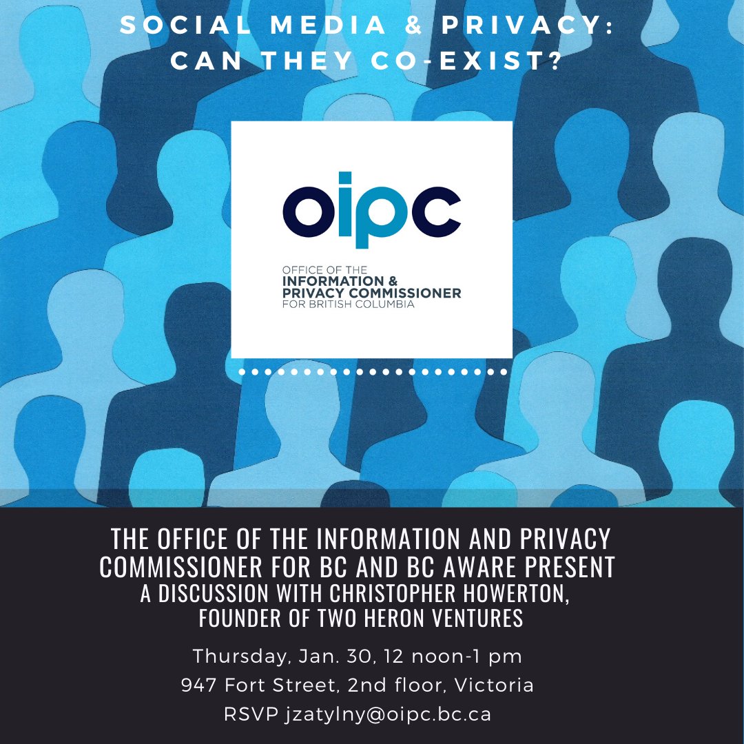 Can social media and #privacy co-exist? OIPC to host public discussion as part of the BC Aware 2020 campaign oipc.bc.ca/news/social-me… #DataPrivacyDay <a href="/BCawareCA/">BC AWARE</a>