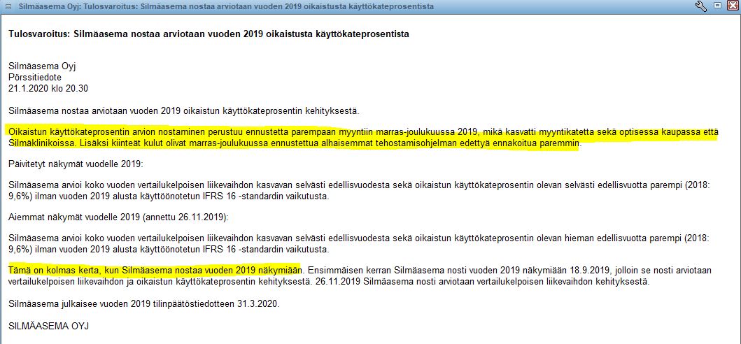 AcumenFutures's tweet photo. Tulosvaroitus: Silmäasema nostaa arviotaan vuoden 2019 oikaistusta käyttökateprosentista #SILMA https://t.co/v22QVf9ZGi