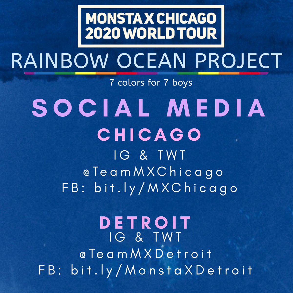 TeamMXChicago's tweet photo. #MONBEBE are you all hype for #MONSTAX’s 2020 tour?! We’re excited to be organizing the ocean again & can’t wait to see all of our fellow fans in Chicago! How was everyone’s ticket buying experience?
#MX2020WorldTour #MonstaXinChicago #MXinChicago #MXinDetroit #MonstaXinDetroit https://t.co/16vHKd8sYV