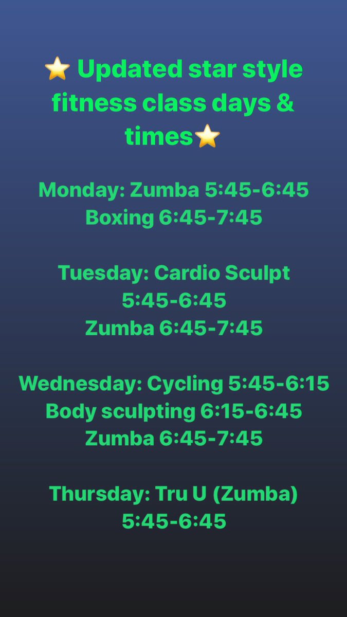 realAbby_Murphy's tweet photo. Updated class times &amp; days!! 💚💪🏽 @starstylegym have fun at cardio sculpt tonight! You guys are gonna LOVE Jessica! https://t.co/t8kkgS0zUP