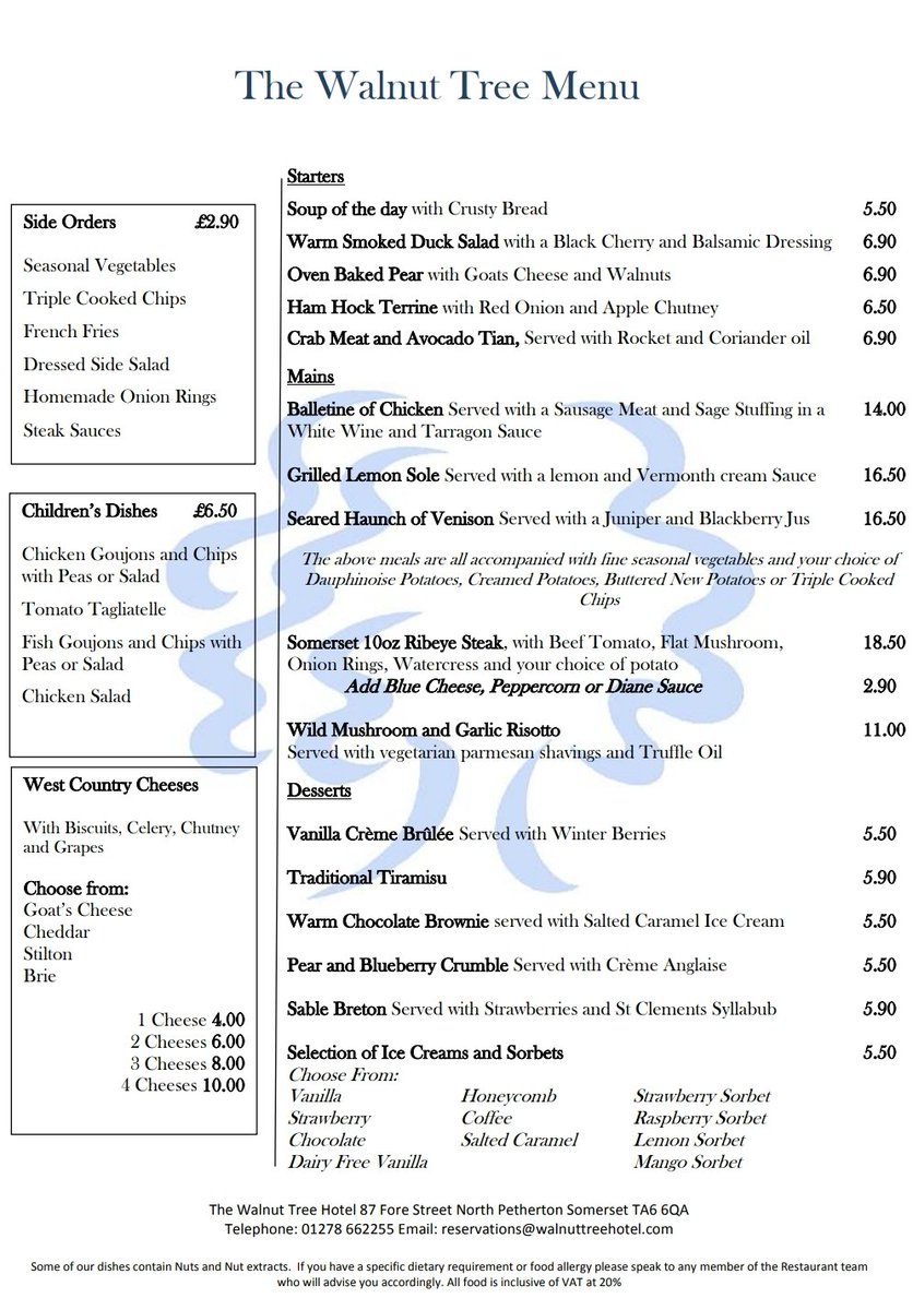 WalnutTreeHotel's tweet photo. ** NEW MENUS **
Come in and meet the team and try some of our new delicious meals 😊👍 https://t.co/H7O1OJD3vX