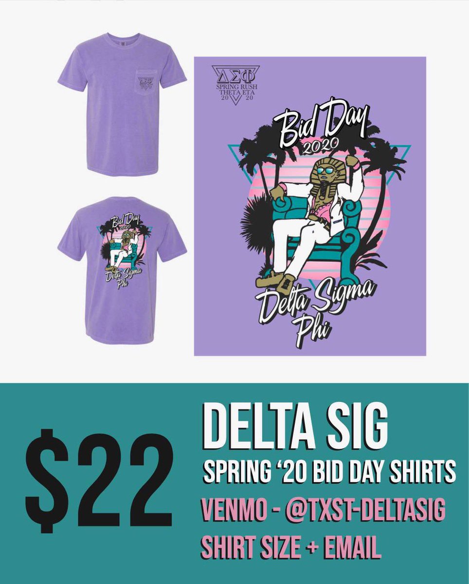 Texas State ΔΣΦ (@deltasigtxstate) on Twitter photo Buy out spring 2020 shirts! venmo <a href="/txst/">Texas State University</a>-deltasig w/ your shirt size and your email. We will also be having random giveaway so like, retweet, and follow for a chance to win! Feel free to message us on any questions you may have! Buy out spring 2020 shirts! venmo <a href="/txst/">Texas State University</a>-deltasig w/ your shirt size and your email. We will also be having random giveaway so like, retweet, and follow for a chance to win! Feel free to message us on any questions you may have!