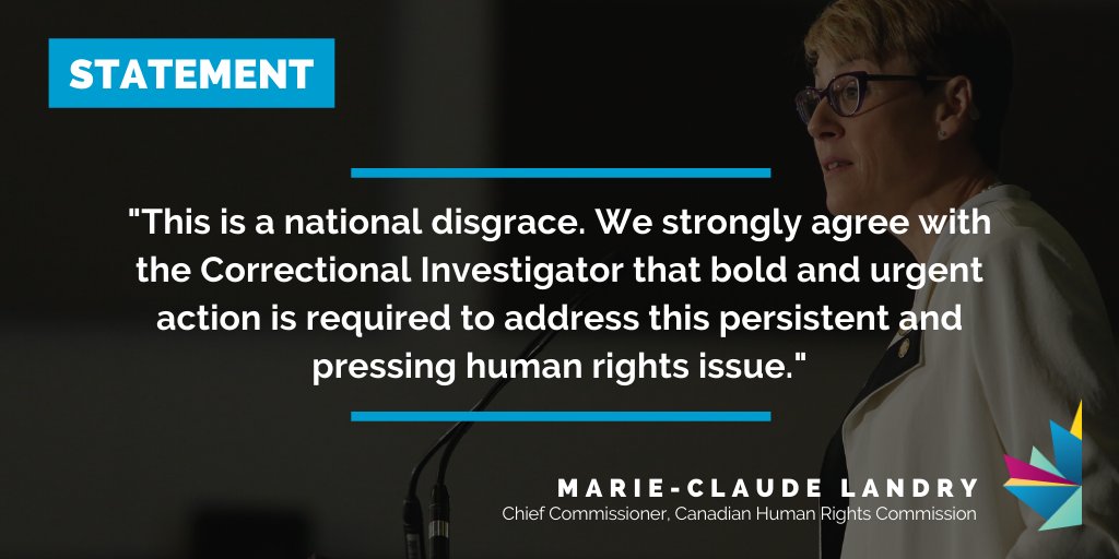 CdnHumanRights's tweet photo. We are deeply disturbed by the Correctional Investigator's recent findings that the proportion of Indigenous people in federal prisons has surpassed 30% of the inmate population.

Statement: Bold + urgent action needed to address this national disgrace ➡️ https://t.co/nkHfe4MFXm https://t.co/bGTFT3q0aG