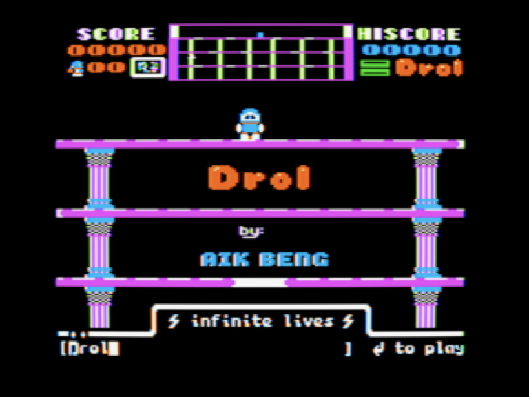 screenshot from "Total Replay" to launch "Drol" with infinite lives