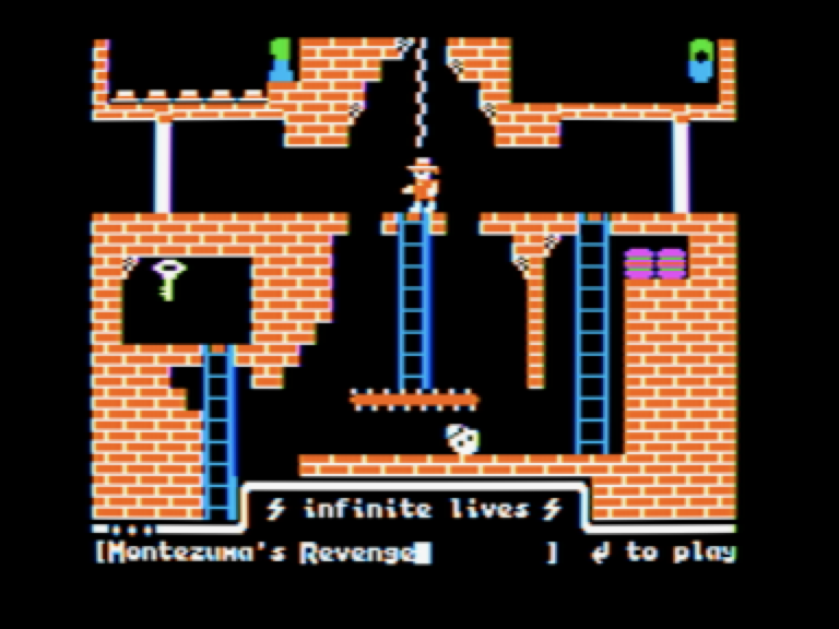 screenshot from "Total Replay" to launch "Montezuma's Revenge" with infinite lives