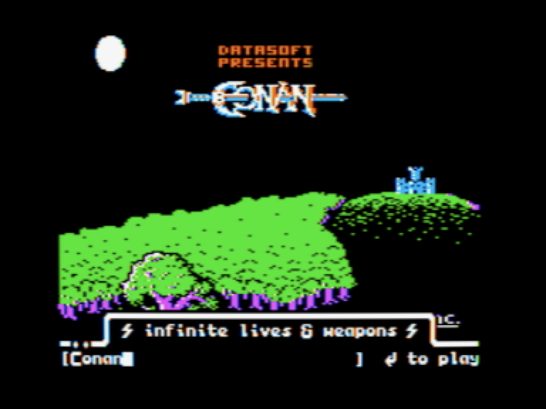 screenshot from "Total Replay" to launch "Conan" with infinite lives and weapons