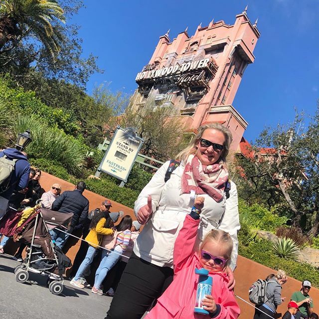 She really wanted to go in the elevator, unbelievable! Scariest ride of her life, stepped out: Oh, I forgot to scream!!! #nofear #fun #towerofterror #13floordrop #vacation #ourminime