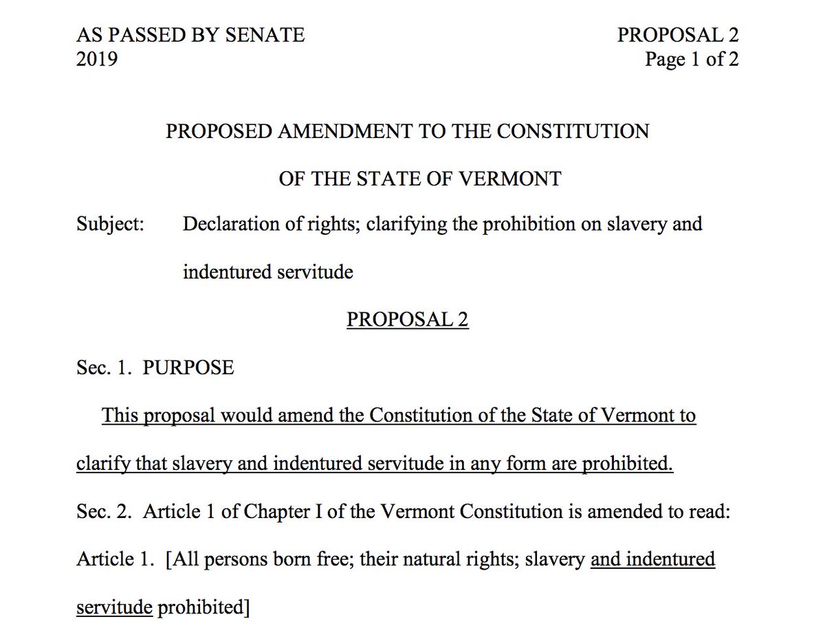 Congratulations to the House on its historic 145-0 vote this morning to remove all references to slavery in the Vermont Constitution. An important step forward in undoing the injustices of the past.