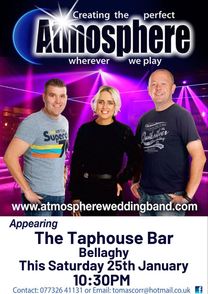 Atmosphereband1's tweet photo. All roads lead to The Taphouse Bar Bellaghy this saturday night, kicking off from 10:30pm. If its anything like out last gig there it’ll be a full house! #makingmemories https://t.co/WelBFmQpc8
