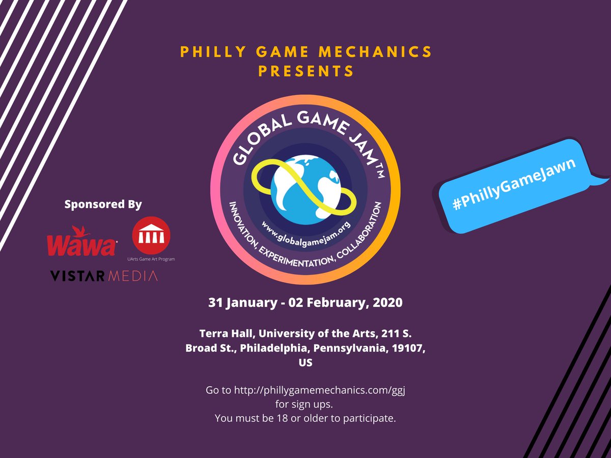 Global Game Jam aka Philly Game Jawn is just next week! Check out these sponsors we have supporting us this year! 

Times running out and spots are getting filling! Have you signed up to jam?
