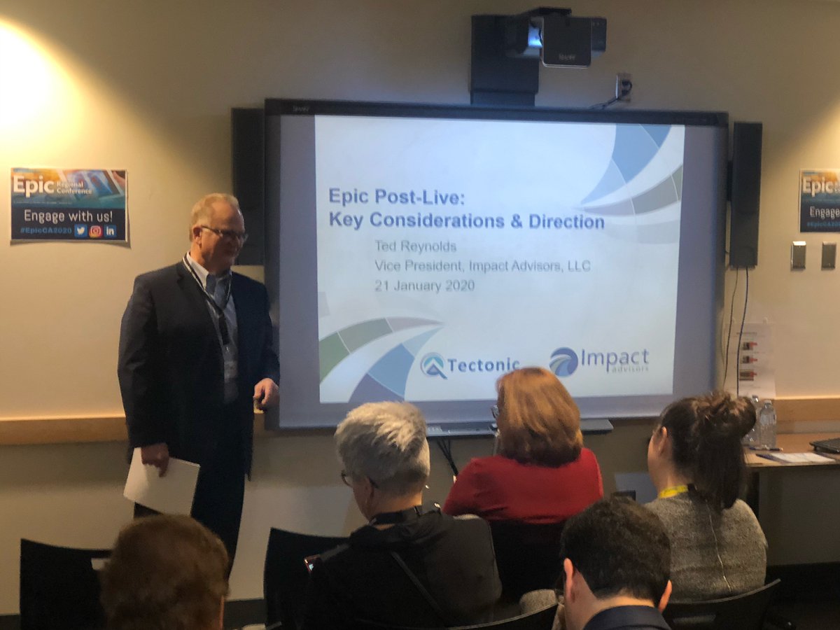 ImpactAdvisors's tweet photo. What top projects have you focused on after an #Epic #GoLive? Ted Reynolds shared a few #PostLive key considerations and directions at #EpicCA2020! #Epic #HealthcareIT #Stablize https://t.co/sO5rzotLWs