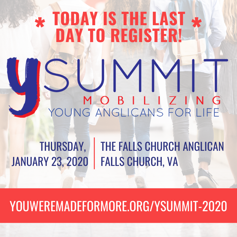 Anglicans4Life's tweet photo. Today is the LAST DAY to register for #ySummit2020!
#ProLife #ySummit #AnglicansForLife #TuesdayMotivation #TuesdayThoughts @ySummit2020 https://t.co/b9i1ntSbbs