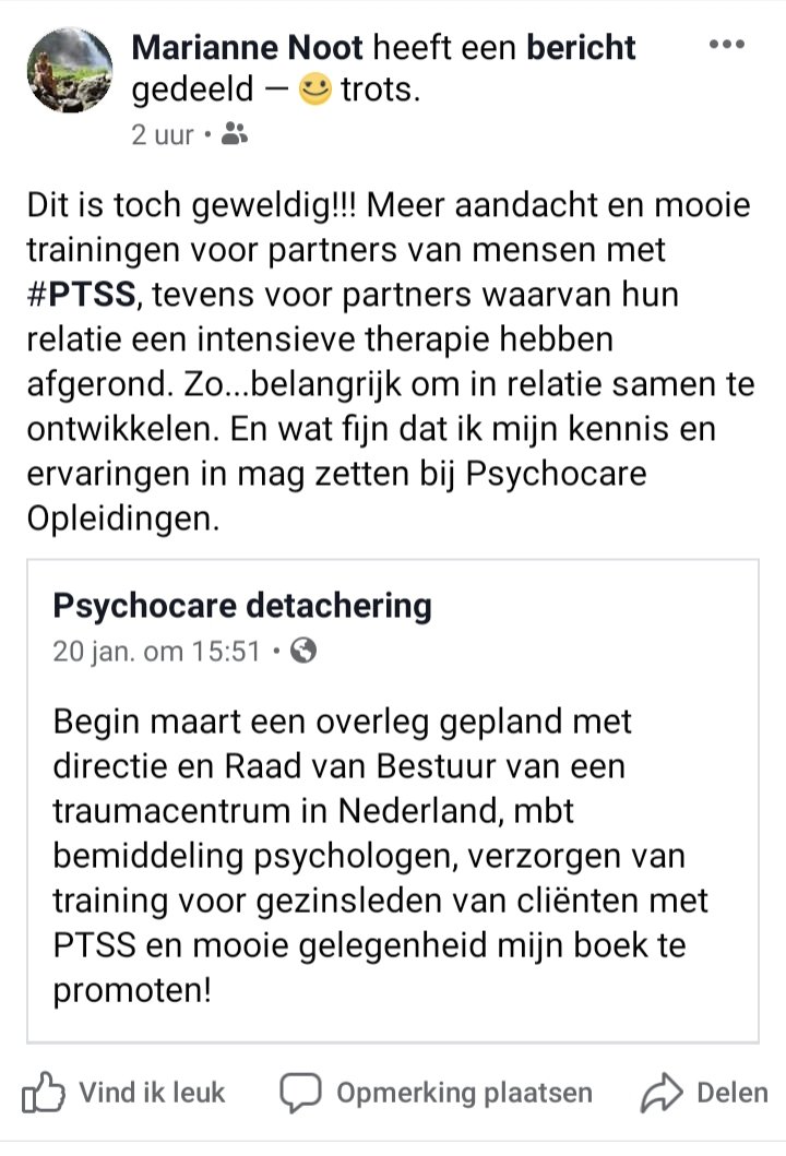 Training voor partners van mensen met PTSS....eindelijk! <a href="/Psychocare1/">Psycholoog Ursula Hendriks-van den Bos</a>
#PTSS
#naastbetrokkenen
#training
#naintensievetherapie