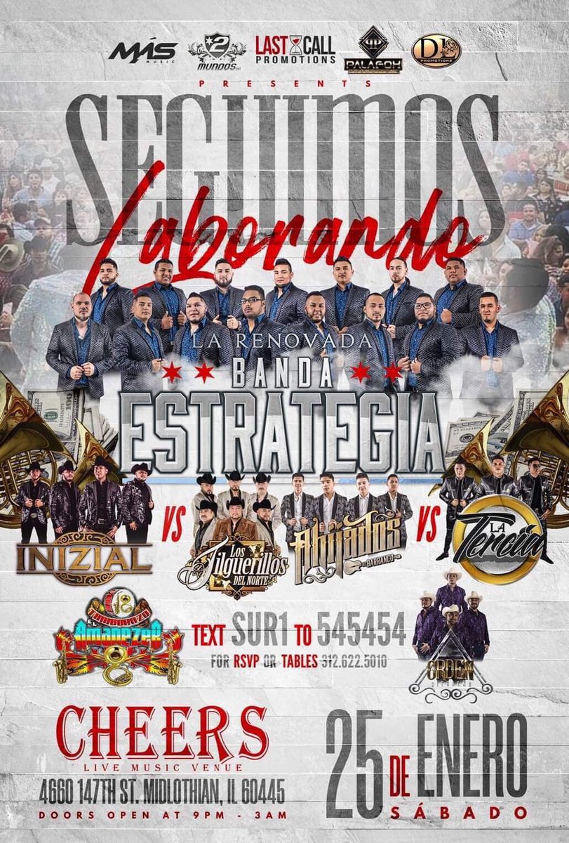 _masmusic's tweet photo. LADIES FREE text Sur1 al 545454
—   𝗦𝗘𝗚𝗨𝗜𝗠𝗢𝗦 𝗟𝗔𝗕𝗢𝗥𝗔𝗡𝗗𝗢  —
 𝗖𝗛𝗘𝗘𝗥𝗦 𝗟𝗜𝗩𝗘 𝗠𝗨𝗦𝗜𝗖 𝗩𝗘𝗡𝗨𝗘 
 ——————————————

- Doors open at 9pm till 3am
18+ to Enter 21+ to Drink https://t.co/7mHujIjpVs