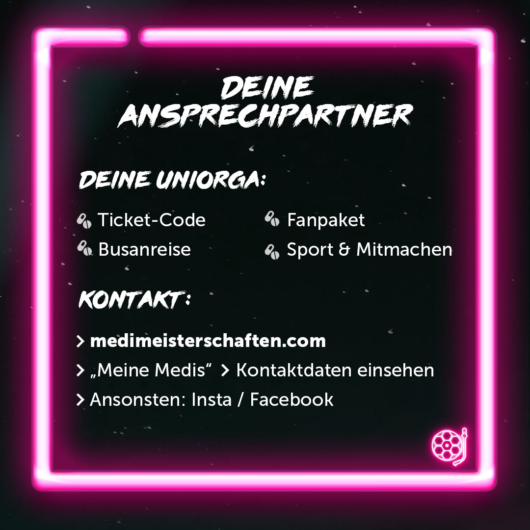 Medis_united's tweet photo. ** DEINE ANSPRECHPARTNER **
Du hast ne Frage? Irgendwas klappt nicht?
Wir helfen dir gerne weiter! Je nach Anliegen kannst du dich dafür entweder an uns oder
an deine UniOrga wenden.
FAQs: https://t.co/412H4Kif5p
#mmxx #NURLiebe #medis2020 #medimeisterschaften #support https://t.co/WgzNzz4p7C