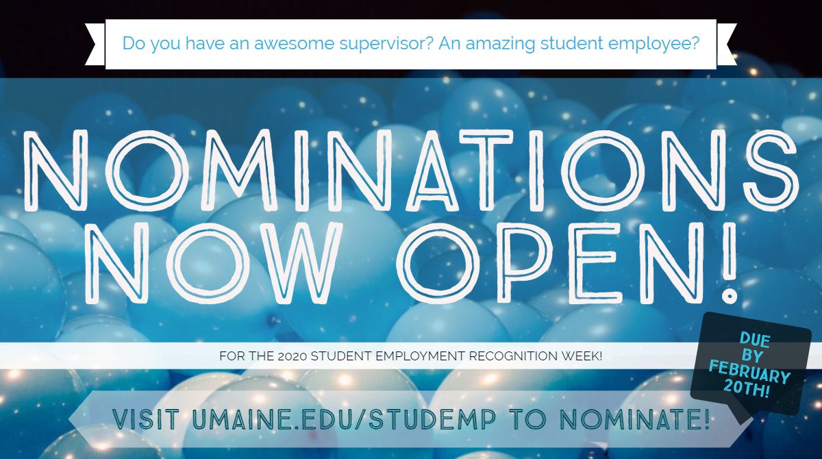UMStudentEmploy's tweet photo. Nominate your amazing undergraduate and graduate employees and your on-campus supervisors today! Visit our website to nominate: https://t.co/IDDOUeaYJN 🎉 https://t.co/a1BPXzgG7Y